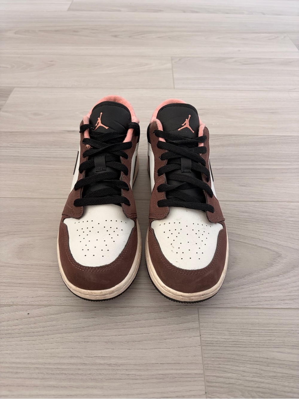 Jordan Low Top Sneakers in Brown, White & Pink Accent